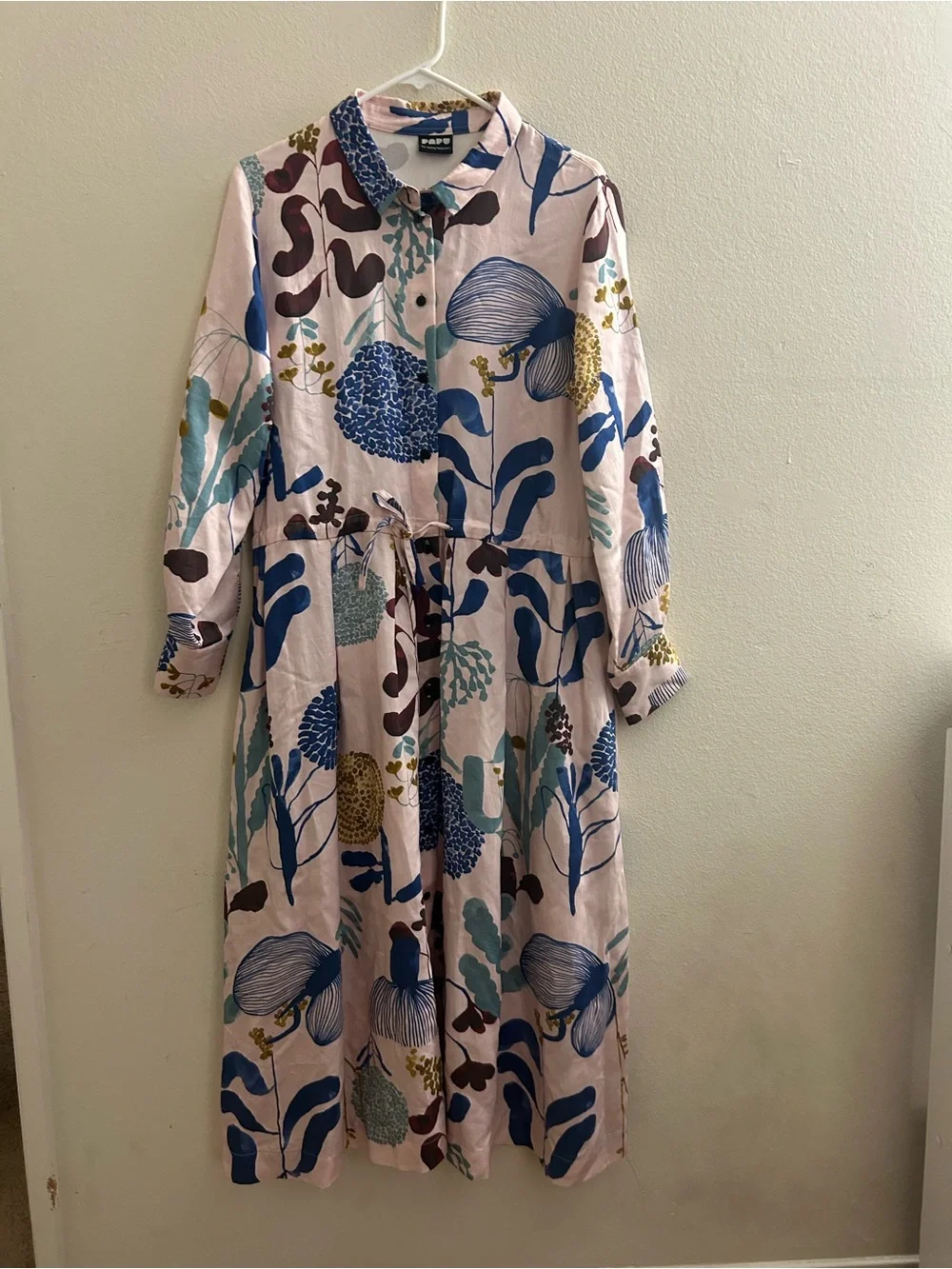 Design Autumn Garden Long Sleeve Lyocell Midi Shirt Dress - Women's Large
